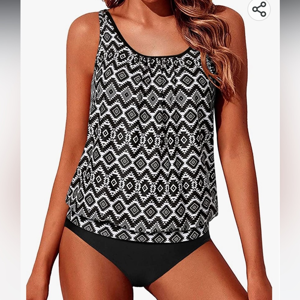 Yonique Two Piece Blouson Tankini Swimsuits for Modest  Loose Fit Swimwear